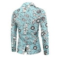 thumbnail image 3 of IROINNID Men's Long Sleeve V-Neck Blazer Notch Lapel Mid-Length Jacket Print Casual Suit Single One Button Back Slit Suit Collar Dress Performance Dress Suit Jacket Blazer, 3 of 3