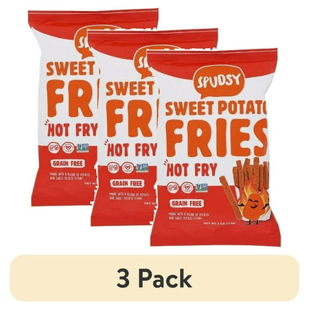 (3 pack) Spudsy Sweet Potato Fries, Hot Fry, Shelf-Stable, 4 oz Bag