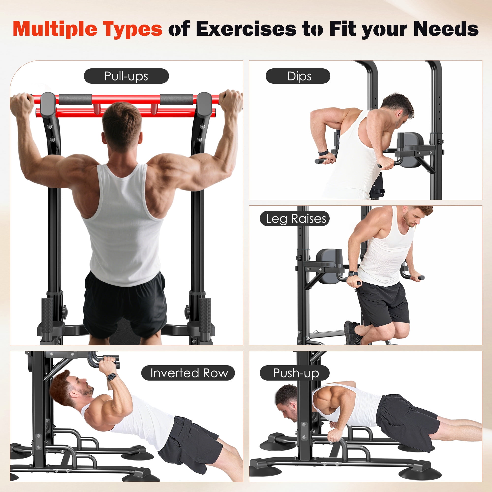 94.5"H Pull Up Bar and Dip Station with 2 Pull Rope, Heavy Duty 12 Adjustable Home Gym Equipment for Strength Training, Multifunctional Workout Bar – Full Body & Core Exercise 330LBS,Balck