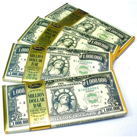 Chocolate Lovers Pack Of 4 Million Dollar Bill Currency Themed Milk Chocolate Candy Bars
