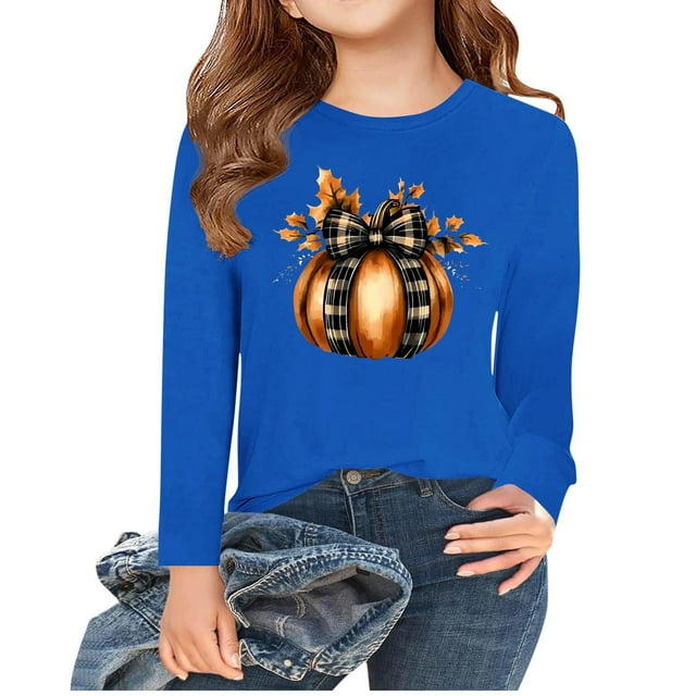 Birdeem Chemise de l'Action de Grâce pour Filles, Manches Longues pour Enfants, Col Rond Mignon, Blouse Décontractée, Col Rond, Vêtements pour Enfants
