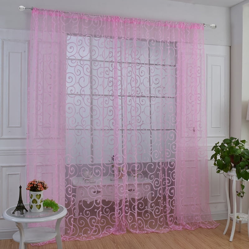 Romantic Floral Tulle Voile Door Window Curtain Drape Sheer Scarf Valance 