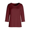thumbnail image 5 of Zedker Long Sleeve Blouse for Women Crew Neck Loose Fit Summer Casual Tops/T-shirt With Fringes Top Wine XL, 5 of 6