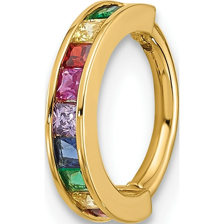 14k Gold 16 Gauge Polished Rainbow CZ Hinged Cartilage Ring 14k Gold 16 Gauge Polished Rainbow CZ Hinged Cartilage Ring