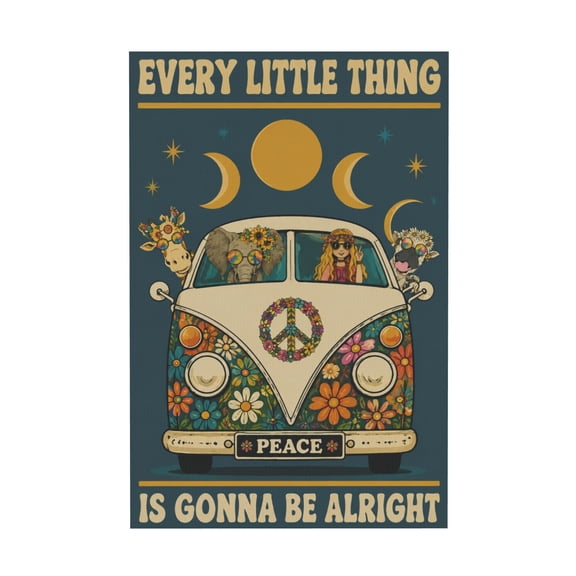 Retro Hippie Quote Canvas Wall Art Every Little Thing Is Gonna Be Alright Vintage Style For 70s Themed Room 12*18in