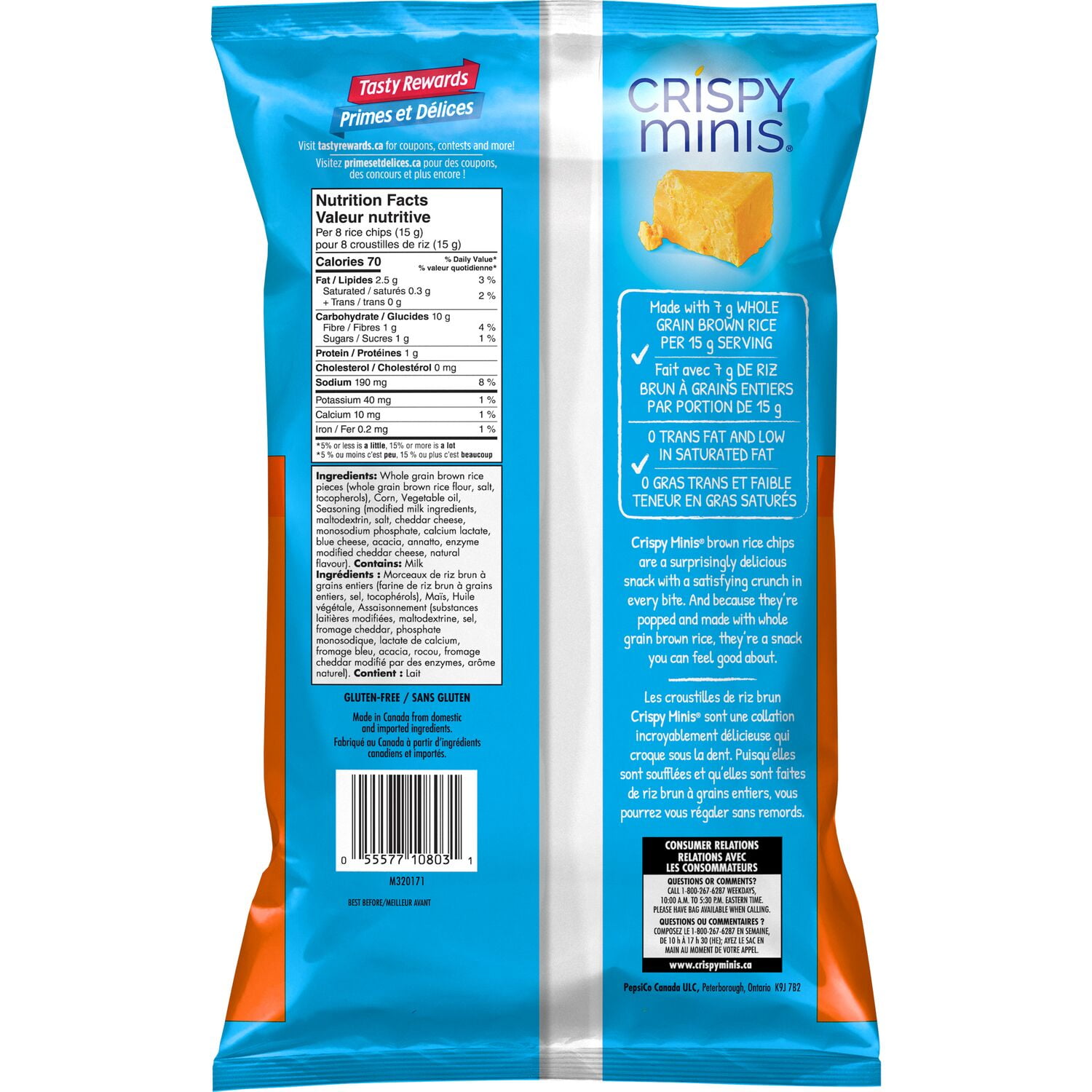 Quaker Crispy Minis Croustilles de riz brun Saveur Cheddar 100 g.
