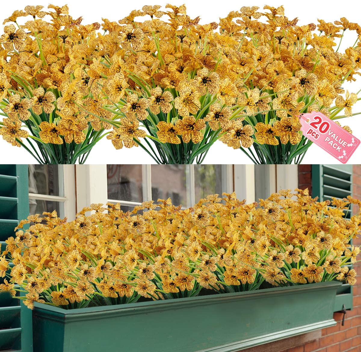 Sinhoon 20 Bundles Artificial Outdoor Flowers UV Resistant Fake Flowers