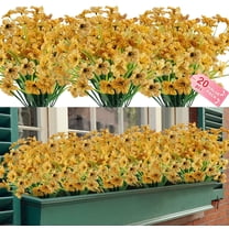 Sinhoon 20 Bundles Artificial Outdoor Flowers UV Resistant Fake Flowers No Fade Faux Plastic Greenery Shrubs Garden Porch Window Box Decorating (Yellow)