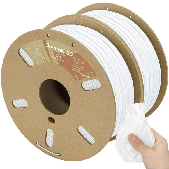 DURAMIC 3D TPU Filament 1.75mm White, TPU Flexible Filament 95A, Soft TPU 3D Printing Filament, 1kg Spool, Dimensional Accuracy +/- 0.05mm, White 2 Pack