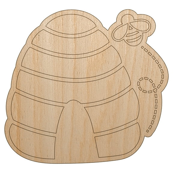 Bee Hive with Bee Wood Shape Unfinished Piece Cutout Craft DIY Projects - 4.70 Inch Size - 1/8 Inch Thick