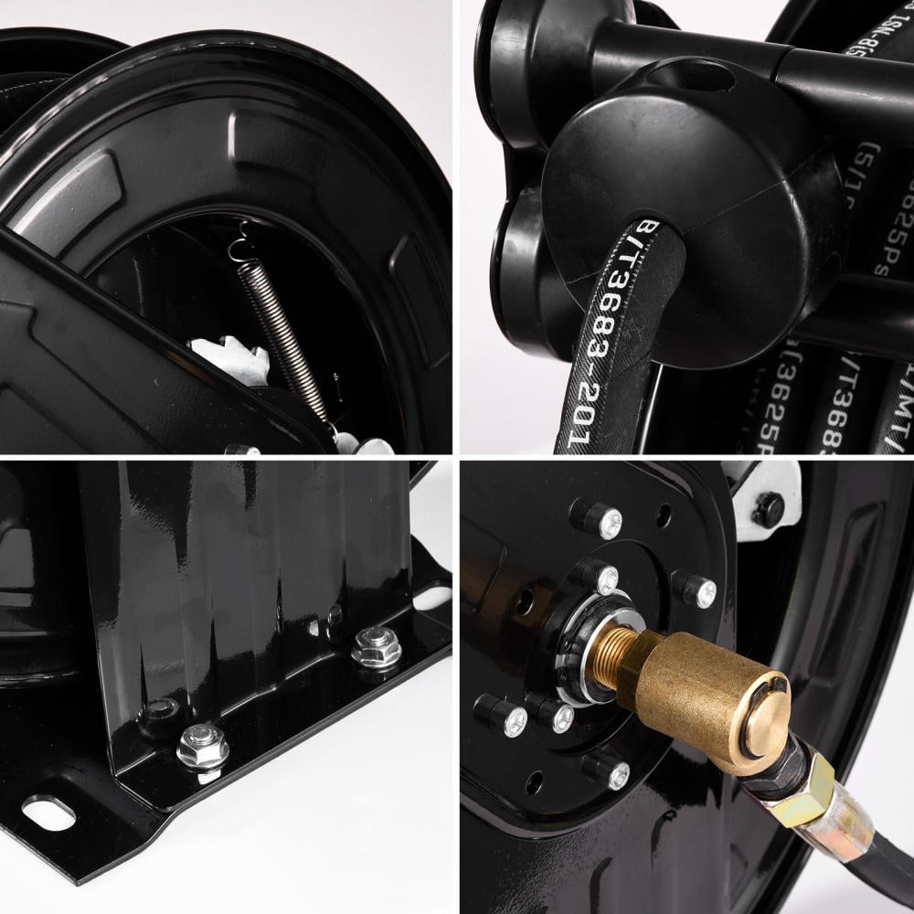 Pressure Washer Hose Reels Steel Heavy Duty Garden Hose Reel 4000 PSI with Auto Rewind Double Arm for Cleaning Automobiles Lawn Care justifiable