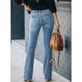 thumbnail image 3 of Women's High - Waisted Flare Jeans Slim Fit Retro Vintage Trend Fashion Casual Cotton Denim Button - Front Design Light Blue Wash Fashion Casual Pants for Daily Street, 3 of 5