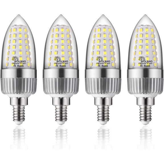 E12 LED Candelabra Bulb, 12W LED Candle Bulbs,100-Watt Light Bulbs Equivalent, Daylight White 6000K Chandelier Bulbs, E12 Candelabra Base, 85V-265V, 1200Lumens, Non-Dimmable (4 Pack)