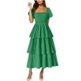 thumbnail image 4 of Casual Dresses for Women, Women's Fashion Temperament Solid Color Short Sleeve Square Neck Cake Dress(Green,XXL), 4 of 9
