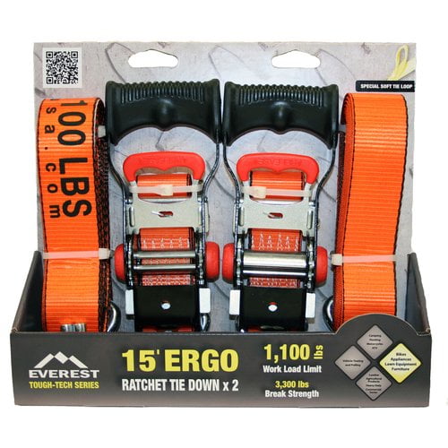 Everest Ergo Ratchet TieDown Strap, 3300 lbs, 2Pack