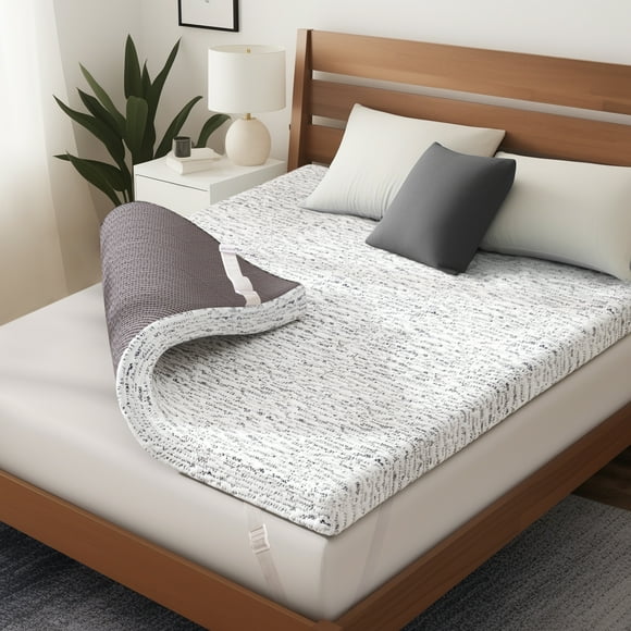 Subrtex Cubrecolchón refrescante de espuma viscoelástica para dolor de espalda, almohadilla para colchón con infusión de gel suave y transpirable ActiveChill Tech