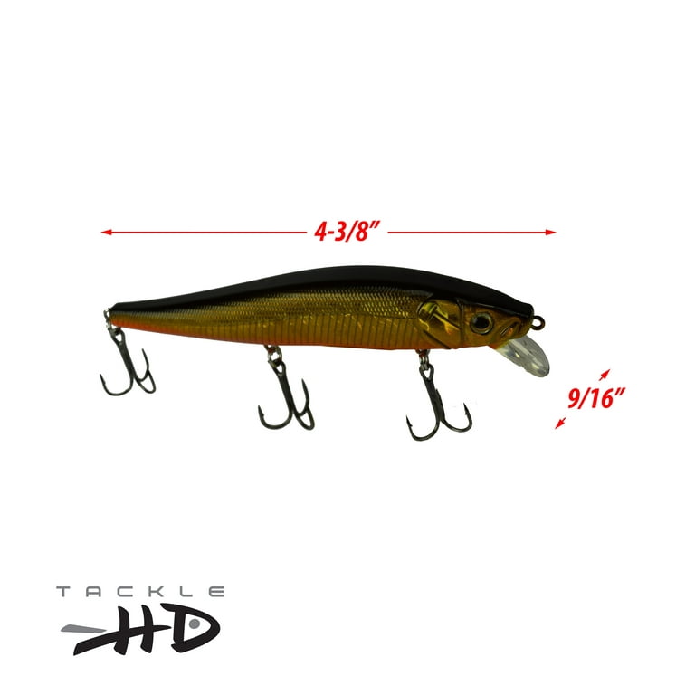 Tackle HD 2-Pack Fiddle-Styx Jerkbait, 4 3/8 x 9/16 Suspending Jerk Baits,  Freshwater or Saltwater Fishing Lures, Trout, Crappie, Walleye, or Bass  Lures, Gold OB Black Back 