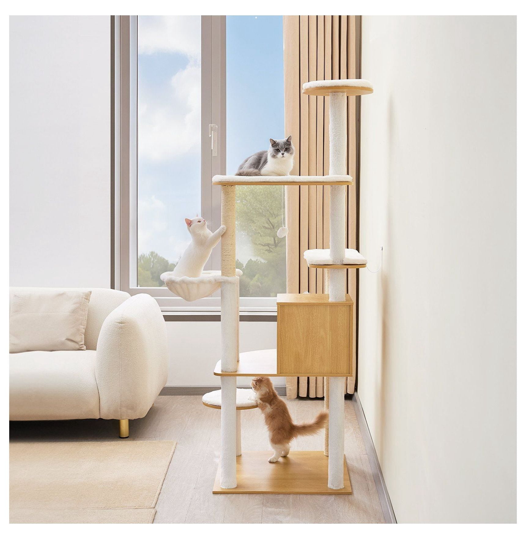 Large Cat Tree 68.9" Tall Cat Tower Condo - Multi-Level Indoor Cat House with Sisal Scratching Posts, Hammock & Litter Box