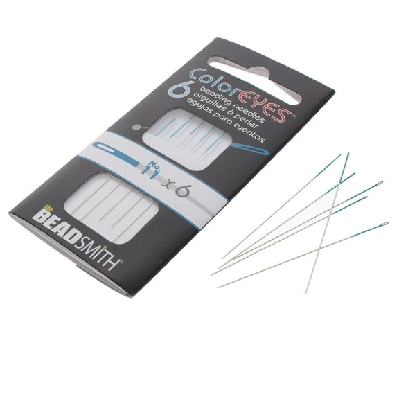 The Beadsmith ColorEYES Beading Needles, Size 11, 1 Card (6 Needles), Blue Colored Tip for Easy Identification of Size, Use for Loom Weaving Bead Work, Off-Loom Stitch & Jewelry Making w/Seed Beads