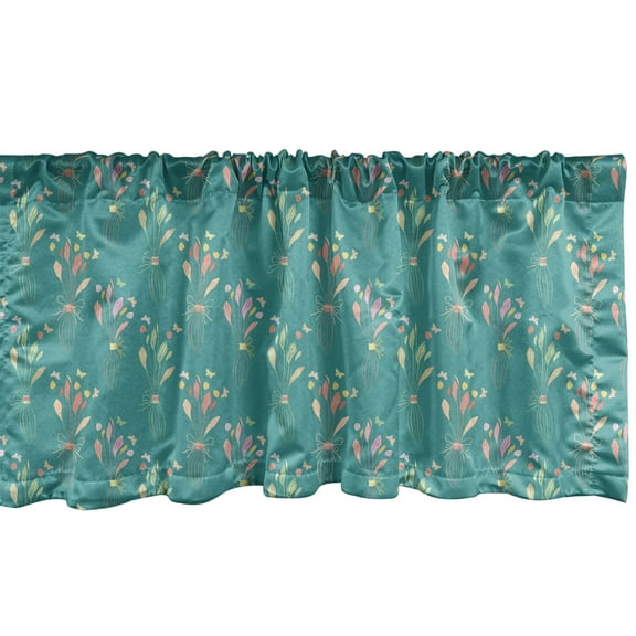 Ambesonne Floral Window Valance, Flower Bouquets with Butterflies Spring Wedding Girly Foliage Garden, Curtain Valance for Kitchen Bedroom Decor with Rod Pocket, 54" X 12", Dark Seafoam Multicolor