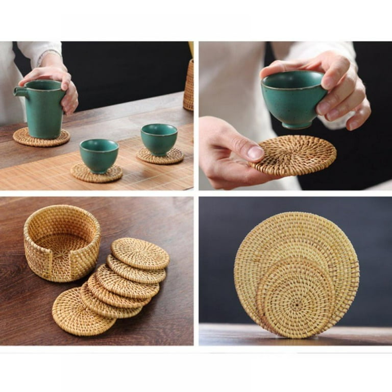 NEW Ebony Wooden Coasters Tea Coffee Cup Pad Placemats Durable Heat  Resistant Drink Mat Bowl Teapot Table Grooved Coaster