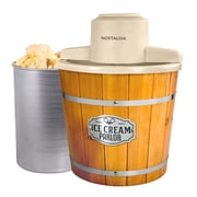 Nostalgia 4-Quart Ice Cream Machine, Vintage Electric Ice Cream Maker with Clear Lid, Light Wood