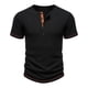 thumbnail image 5 of Ceisia Men's Slim Fit Short Sleeve Henley Neck Rib Knit T-Shirt with Contrast Trim Black XXL Gifts, 5 of 8