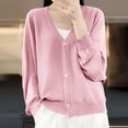 thumbnail image 2 of BODOAO Women's Button Down V Neck Long Sleeve Soft Knit Cardigan Sweater Women's Ice Linen Loose Thin V Neck Long Sleeve Cardigan Pink M, 2 of 9