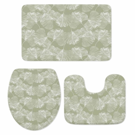 Sage Green Leaves Bath Mat 3 Piece Bathroom Rug Set, Vintage Abstract Art Botanical Non Slip Bath Rug Contour Mat and Toilet Lid Cover, Absorbent Shower Mats Soft Bath Rugs and Mats Sets