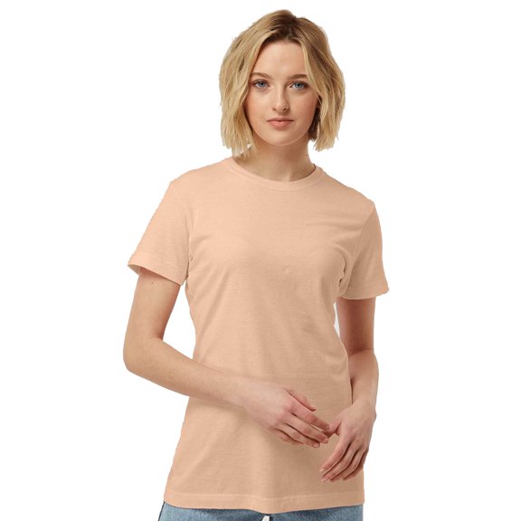 Tultex Short Sleeve Women's Fine Jersey T-Shirt, Classic Fit Crewneck Tee, Peach, L