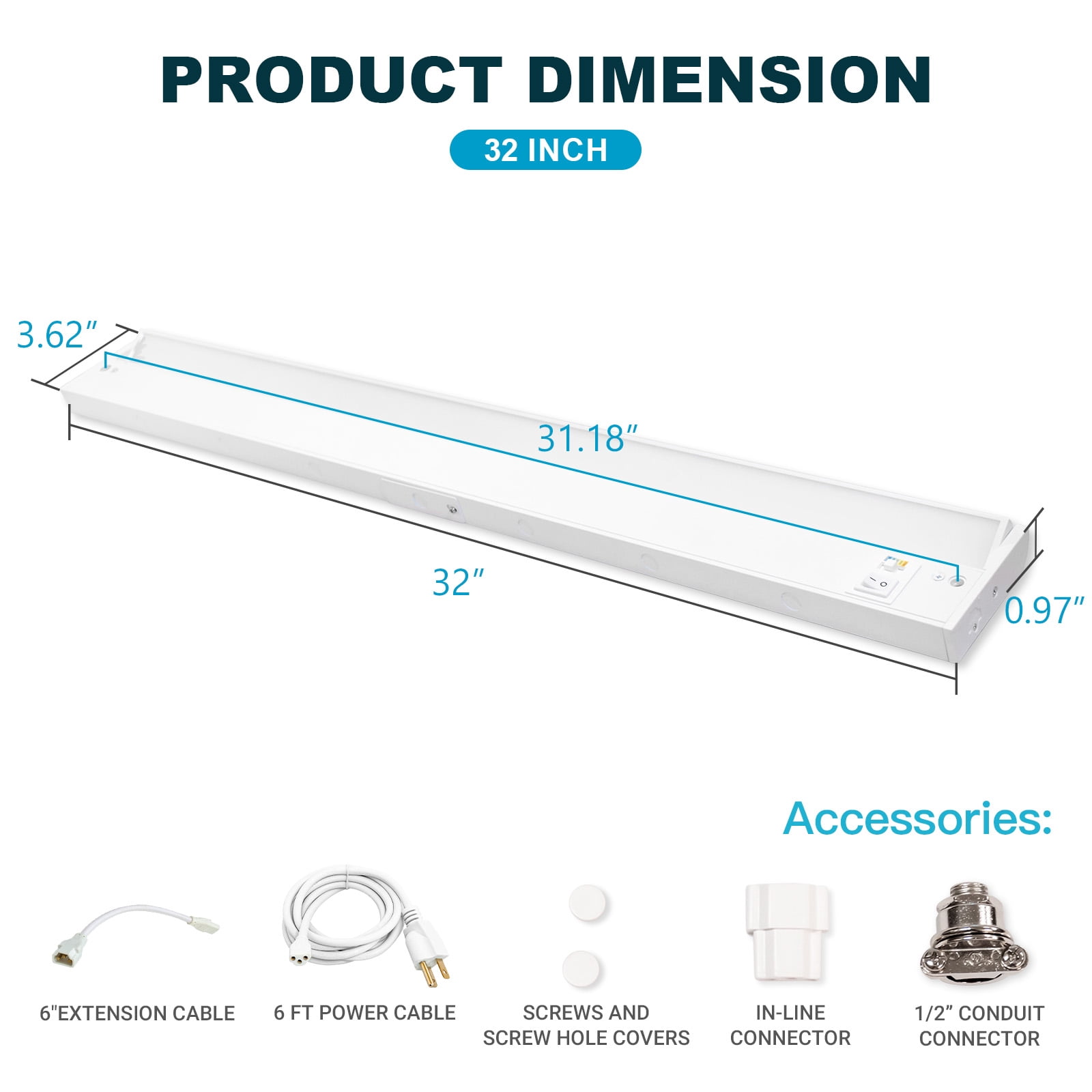 MW Lighting 32 Inch LED Under Cabinet Lighting, 16.5W, 1050LM, 5CCT 2700-5000K,CRI>90, 70 Degree Swivel Lens, Dimmable, 120V, Plug-in, Linkable Under Counter Lights For Kitchen Counters Closets