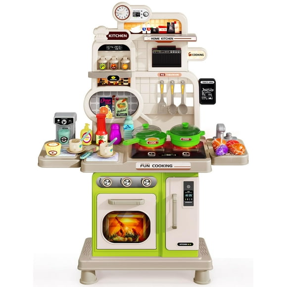 Kids Kitchen Playset, Toddler Play Kitchen Set Toys with Sound & Light, Cooking Stove, Play Sink, Play Food Kitchen Accessories, Pretend Kitchen Toy