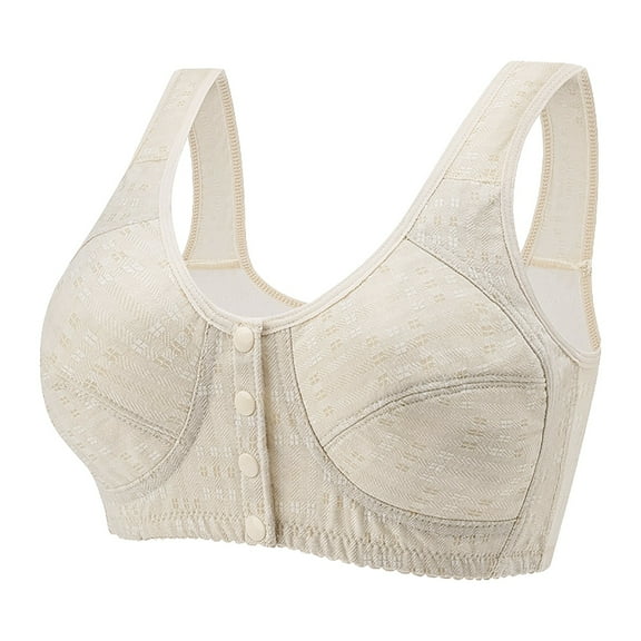 Hjtefg Plus Size Front Hook Bra - Wireless Push-Up Comfort, Full Coverage for Mature Women,Color: Beige Size: 46