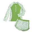 thumbnail image 1 of Luvoko Child Long Sleeve Rash Guard 2 Piece Swimsuit Set, Girls Swimsuit Long Torso Board Shorts Quick Dry Girls Rashguard Shirt Crocheted Bathing Suits Checkered One Shouder(Army Green,8-9 Years), 1 of 3