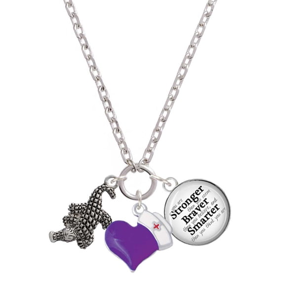 Delight Jewelry Silvertone Alligator - Purple Heart Nurse Strong Zoe Necklace