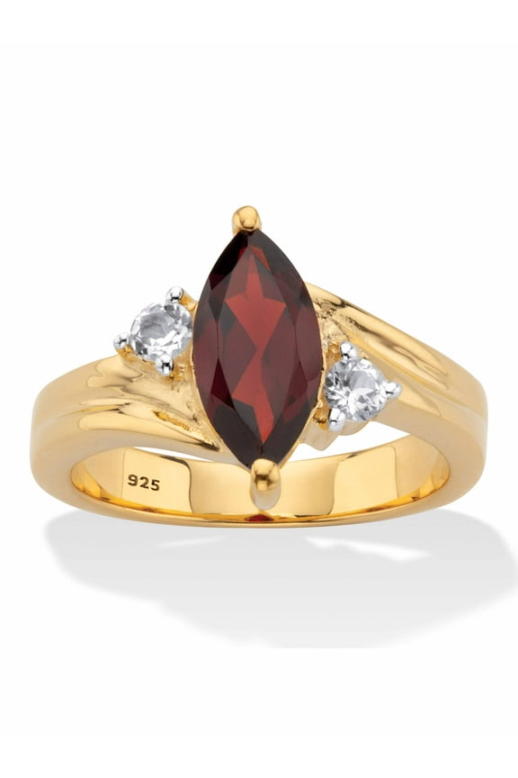 Classic Marquise-Cut Genuine Garnet and White Topaz Two-Tone Ring 2.22 TCW Gold-Plated Sterling Silver