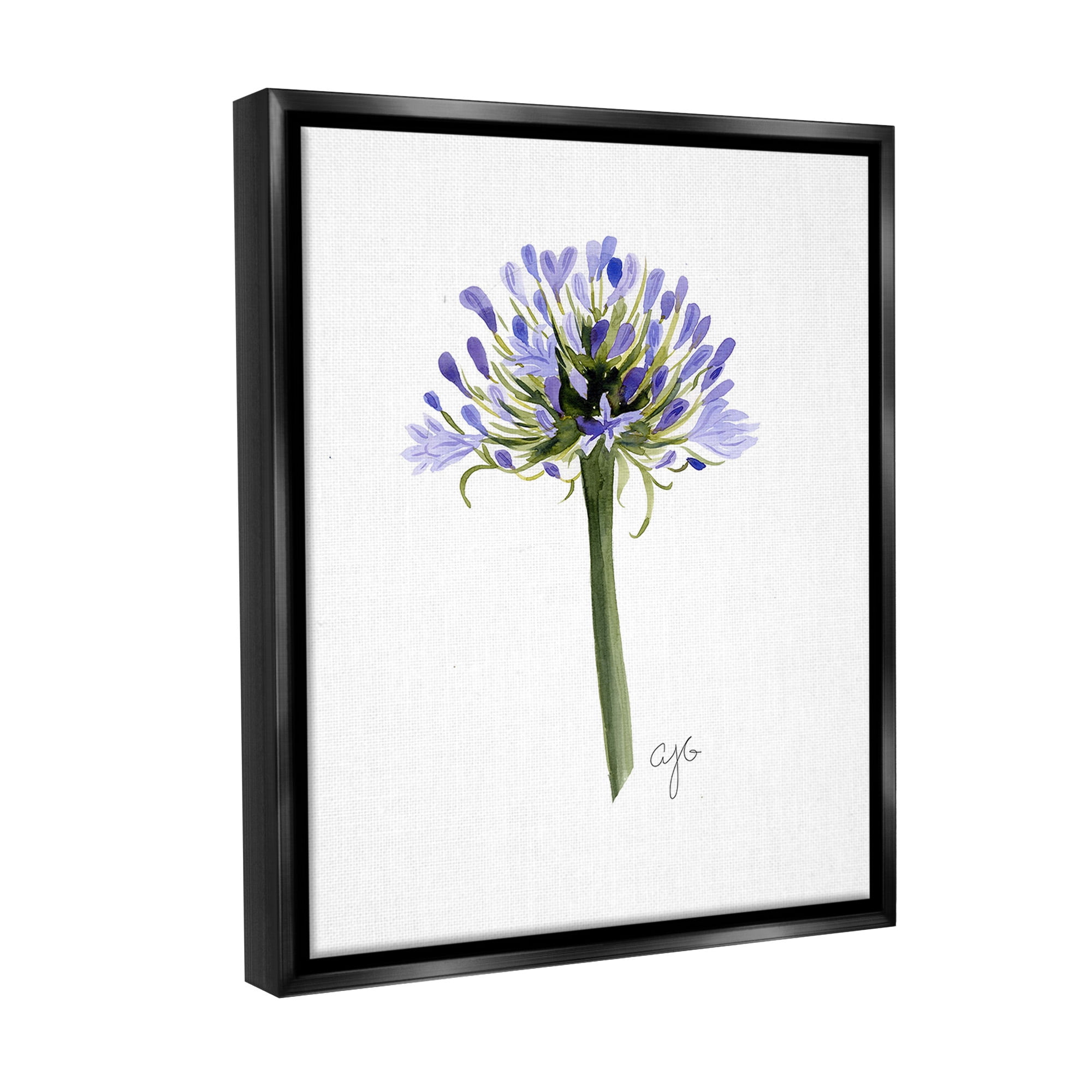 Stupell Industries Minimal Purple Anther Botanical & Floral Painting Black Floater Framed Canvas Art Print Wall Art, 17 x 21
