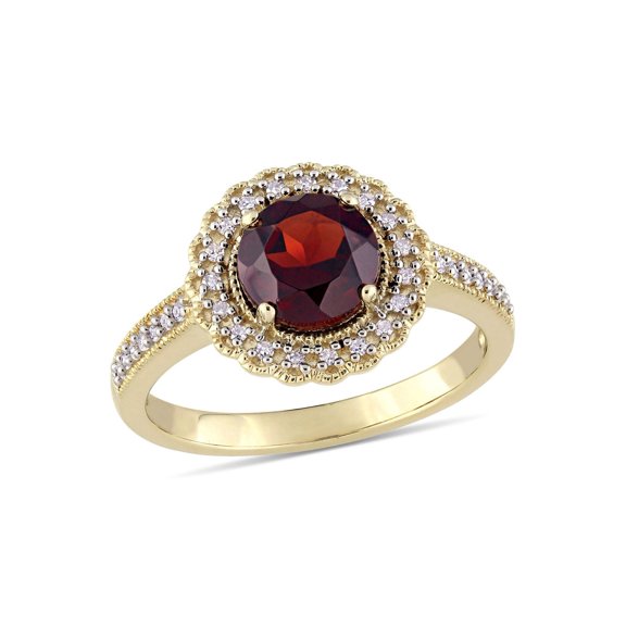 1.60 Carat (Ctw) Solitaire Garnet Ring in Yellow Plated Silver with Accent Diamonds for Women