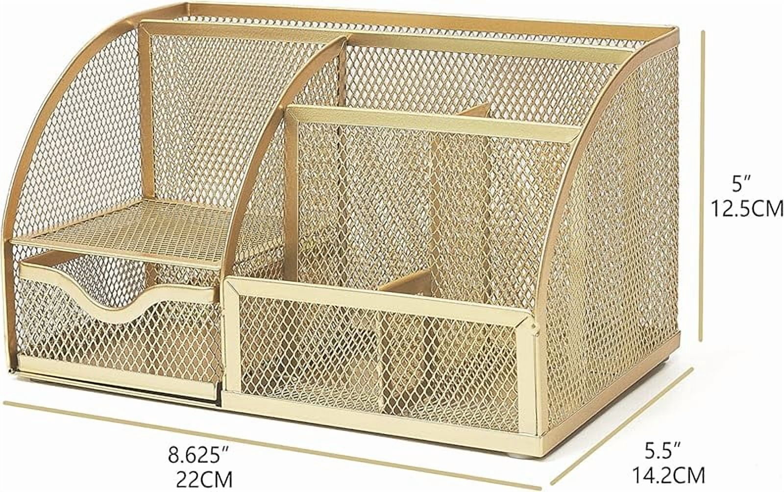 Mesh Desk Organizer Office with 7 Compartments + Drawer/Desk Tidy Candy/Pen Holder/Multifunctional Organizer