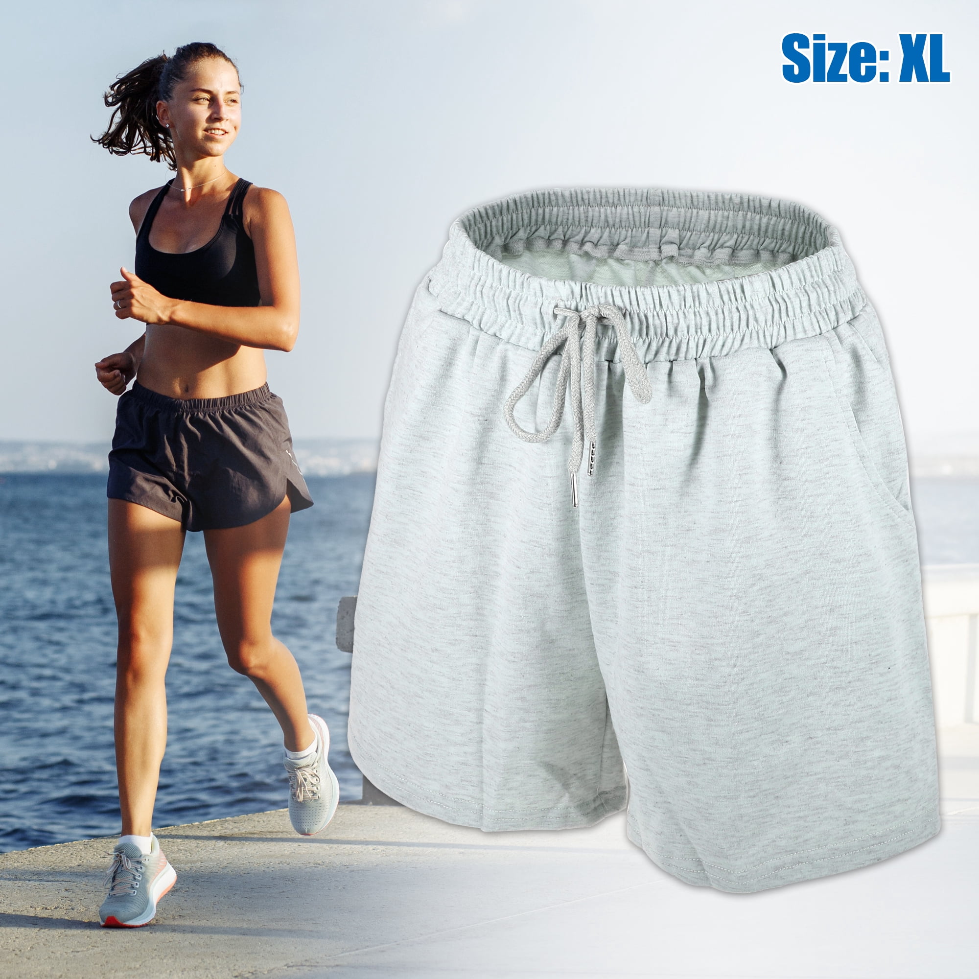 Unique Bargains Women's Flowy Running Shorts High Waisted Workout Shorts Grey Size XL