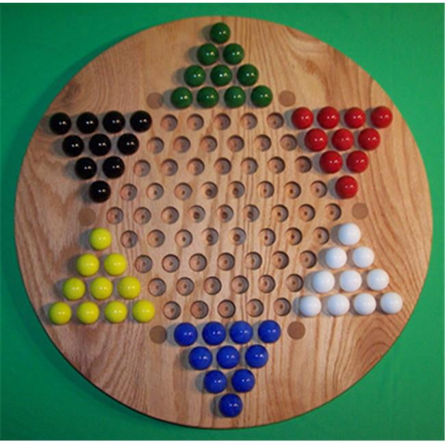 18 in. Circle Oiled Chinese Checkers Wooden Marble Game Board with 6