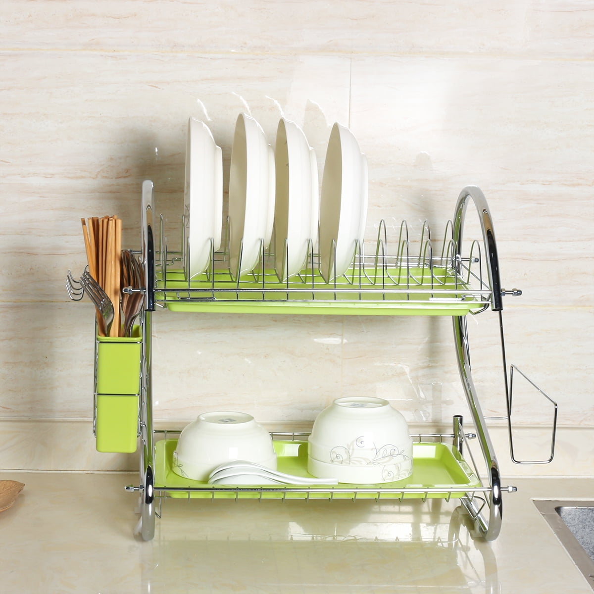 2Tier Drainer Tray Kitchen Dish Cup Drying Rack Bowl Rack Kitchen