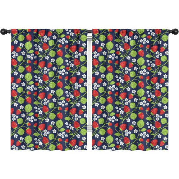 Blackout Kids Curtains,Black Strawberry Plants Fruit Childrens Insulated Curtains Set Of 2,Bedroom Essentials,Toddler Room Decor 42x63in(106x160cm)