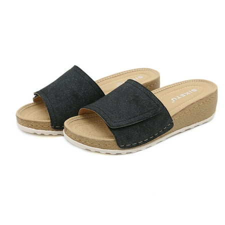 

Women‘s Casual Wedge Sandals Solid Color Faux Leather Slippers Women‘s Footwear