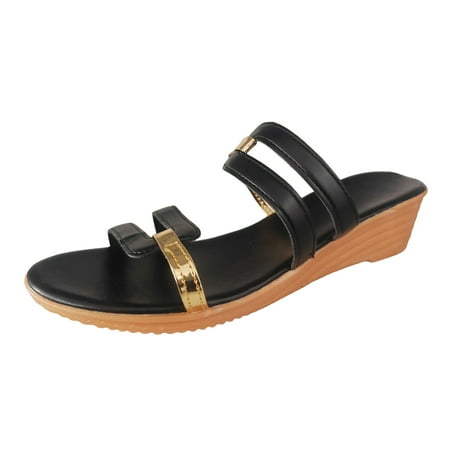 

Orthopedic for Womens Ladies Walking Slippers Breathable Sandal 2023 Summer Beach Ladies Summer Casual Shiny Leather Thick Bottom Outer Wear Beach Slope Heel Big Size Sandal Slippers