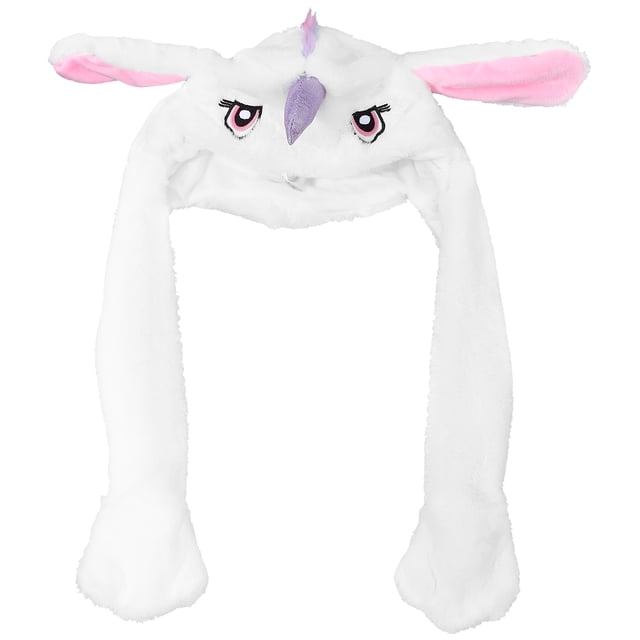 KAKOWELY Divertido gorro de unicornio de peluche con orejas móviles para saltar, ideal para fiestas de cosplay.