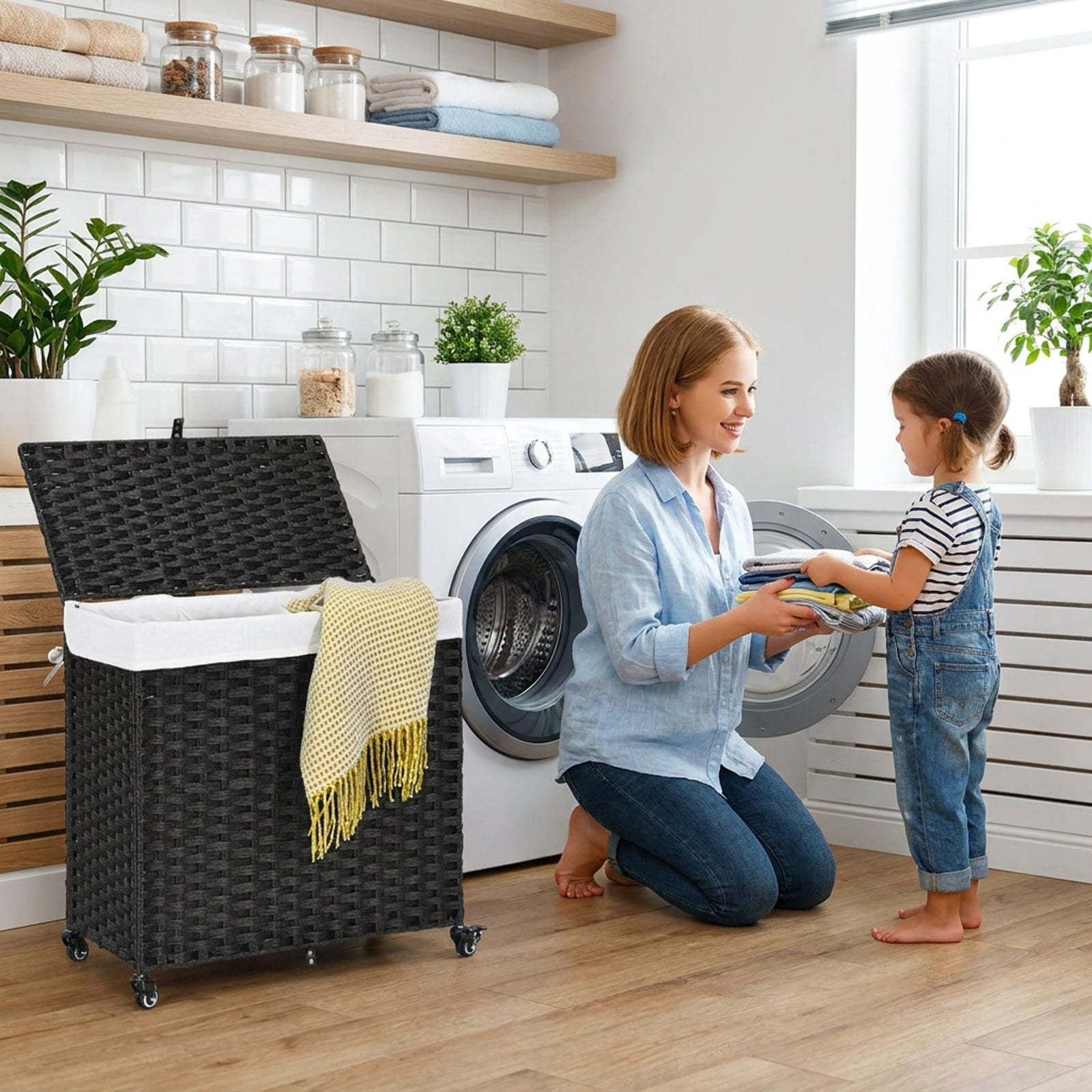 Vebreda Laundry Hamper with Wheels and Lid, Multifunctional Laundry Solution, Sturdy Structure and Durable Materials, Humanized Details