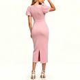 thumbnail image 4 of Nxznwn Women's Puff Short Sleeve Bodycon Midi Dress Summer Elegant Formal Wedding Guest Cocktail Party Office Pencil Dresses, 4 of 7