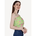 thumbnail image 2 of DressBerry Women's Printed Poly Crepe Crop Top Casual Summer Thick Straps Frilled Border Elastic Waist Square Neck Sleeveless Western Style Slip-On Light Weighted High Waist Short Top, 2 of 6