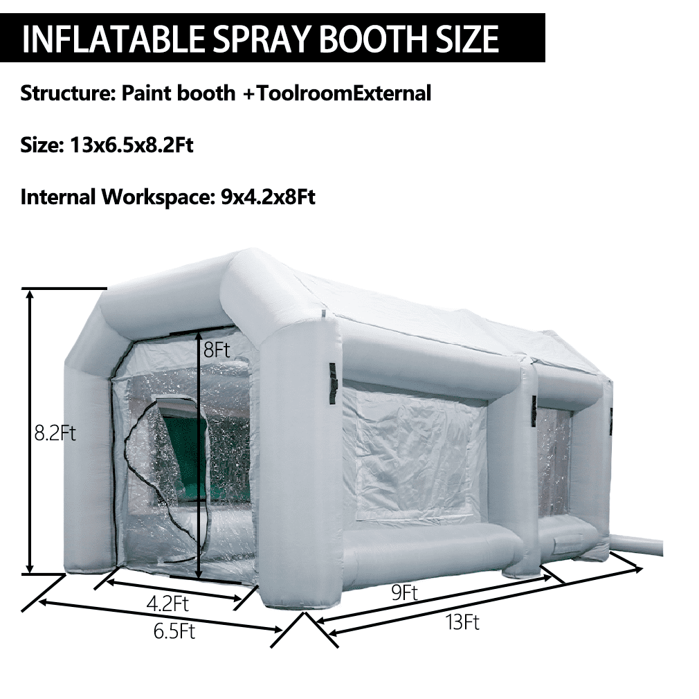 WGIA Inflatable Paint Booth 13x6.5x8.2ft with 2 Blowers Inflatable Spray Booth，Professional Car Workstation Portable Auto Paint Booth for Cars, Car Parts Painting